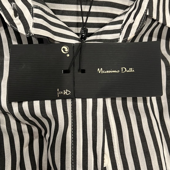 Massimo Dutti long sleeve belted button down black &white 3/4 length dress XS/S - Picture 10 of 16